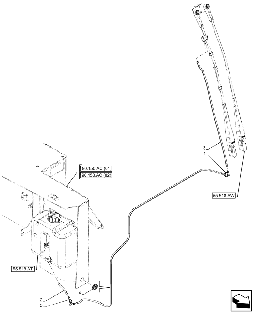 Схема запчастей Case 21F - (55.518.AP) - VAR - 734631, 734632 - WINDSHIELD WASH RESERVOIR, HOSE (55) - ELECTRICAL SYSTEMS