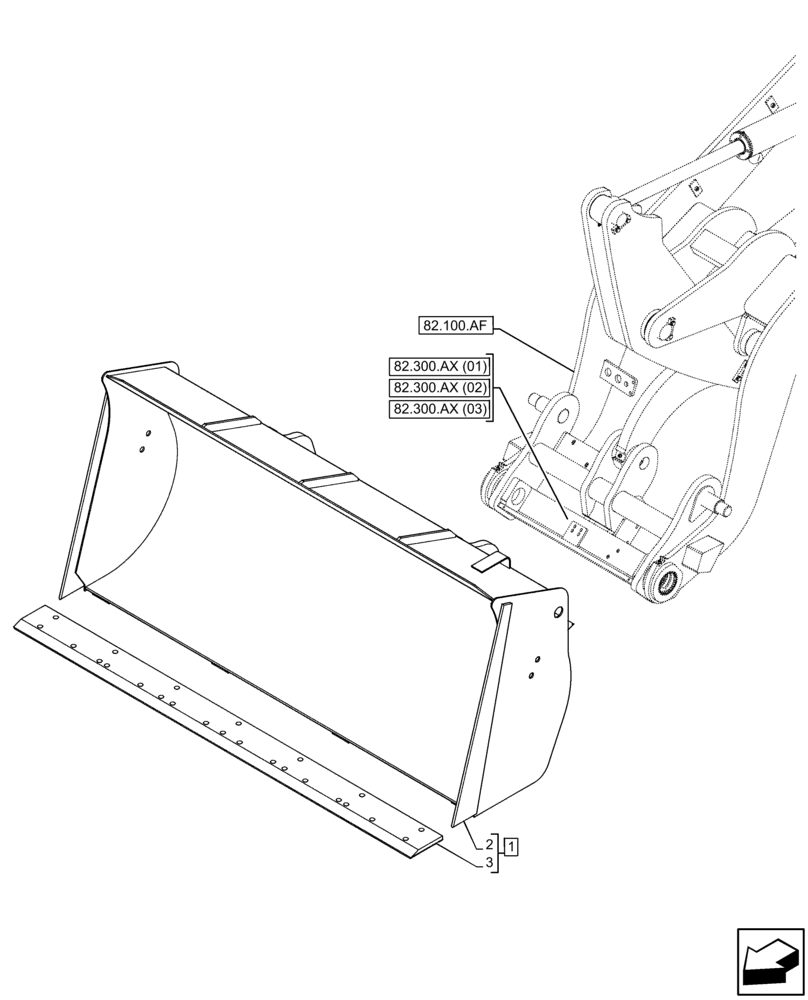 Схема запчастей Case 21F - (82.300.AN[02]) - VAR - 734605 - BUCKET (82) - FRONT LOADER & BUCKET