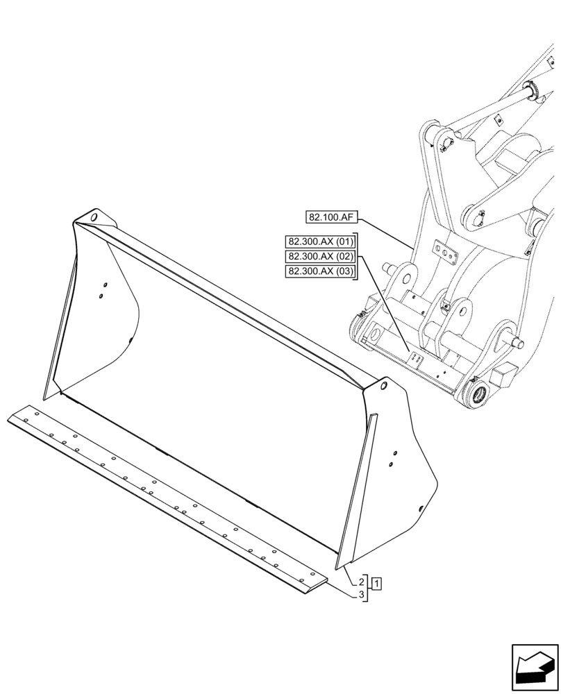 Схема запчастей Case 21F - (82.300.AN[04]) - VAR - 734630 - BUCKET (82) - FRONT LOADER & BUCKET