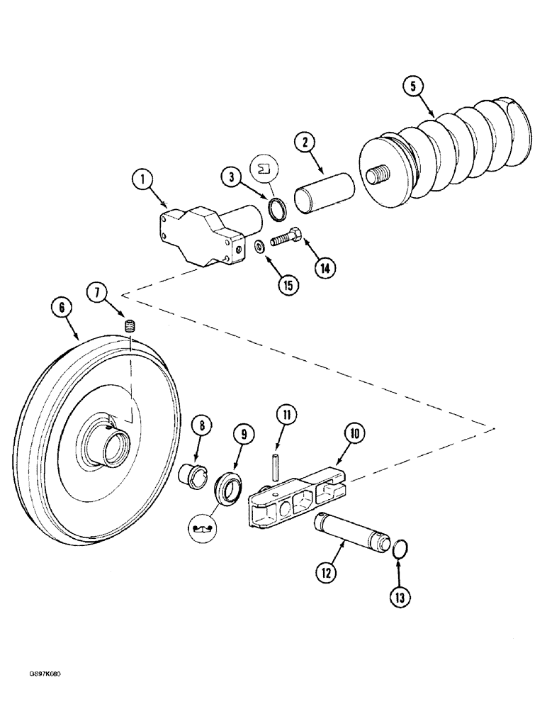 Схема запчастей Case 888 - (5-20) - TRACK IDLER AND ADJUSTMENT CYLINDER, P.I.N. 15401 THRU 15628, P.I.N. 106801 THRU 106807 (11) - TRACKS/STEERING