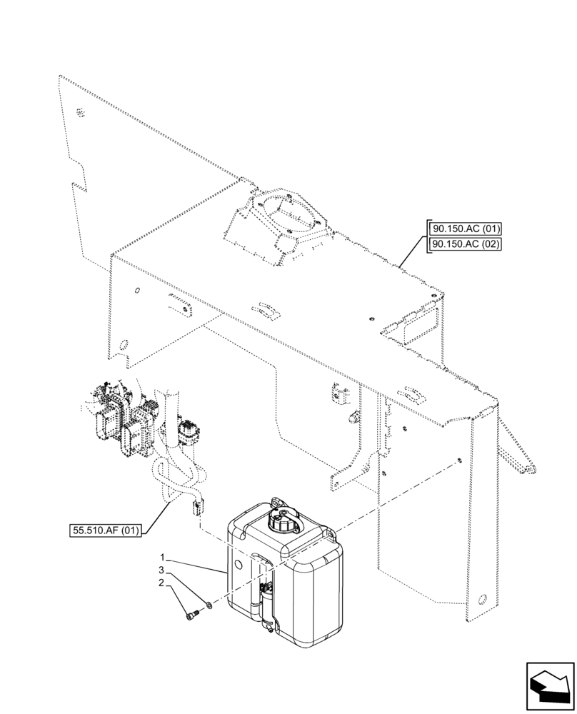 Схема запчастей Case 321F - (55.518.AT) - VAR - 734631, 734632 - WINDSHIELD WASH RESERVOIR (55) - ELECTRICAL SYSTEMS