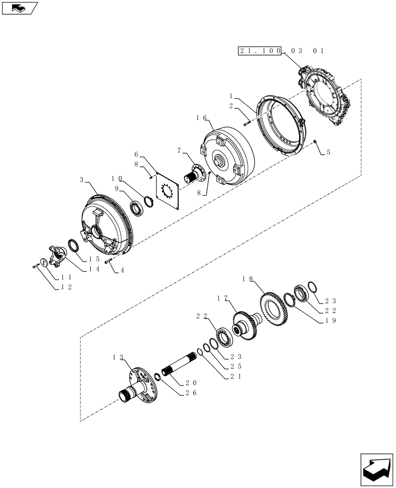 Схема запчастей Case 721F - (21.100.16) - TRANSMISSION, TORQUE CONVERTER ASSEMBLY AND INPUT SHAFT (21) - TRANSMISSION