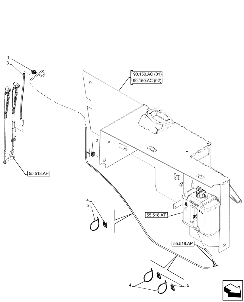 Схема запчастей Case 221F - (55.518.AB) - VAR - 734631, 734632 - REAR, WINDOW, WIPER, HOSE (55) - ELECTRICAL SYSTEMS