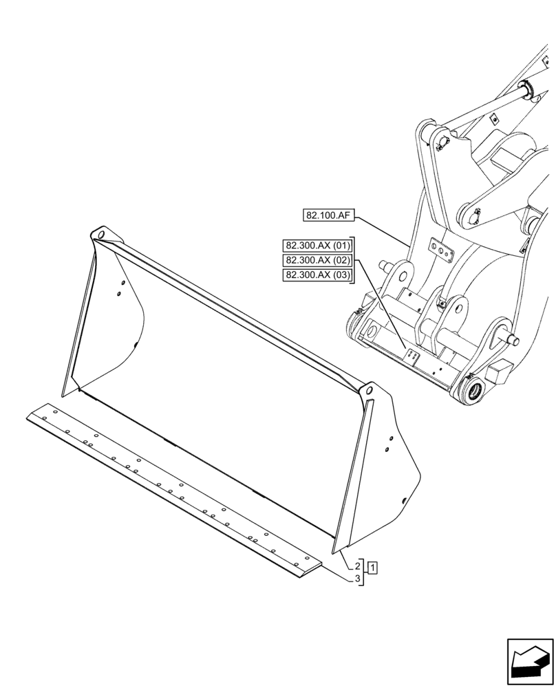 Схема запчастей Case 21F - (82.300.AN[05]) - VAR - 734629 - BUCKET (82) - FRONT LOADER & BUCKET