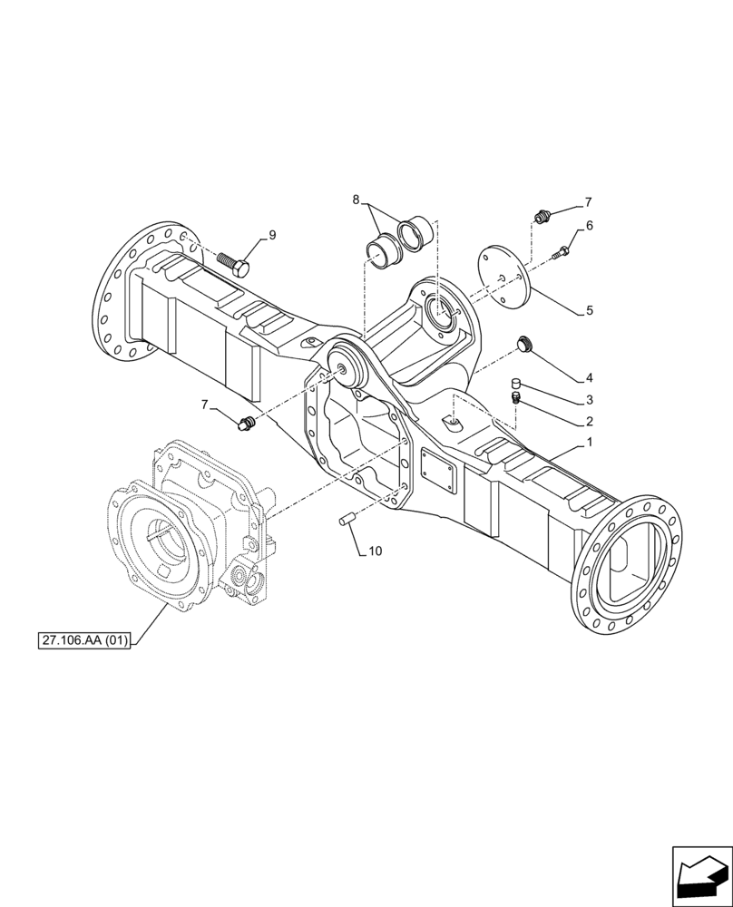 Схема запчастей Case 221F - (27.100.AB[02]) - VAR - 734511, 734512 - REAR AXLE, HOUSING (27) - REAR AXLE SYSTEM