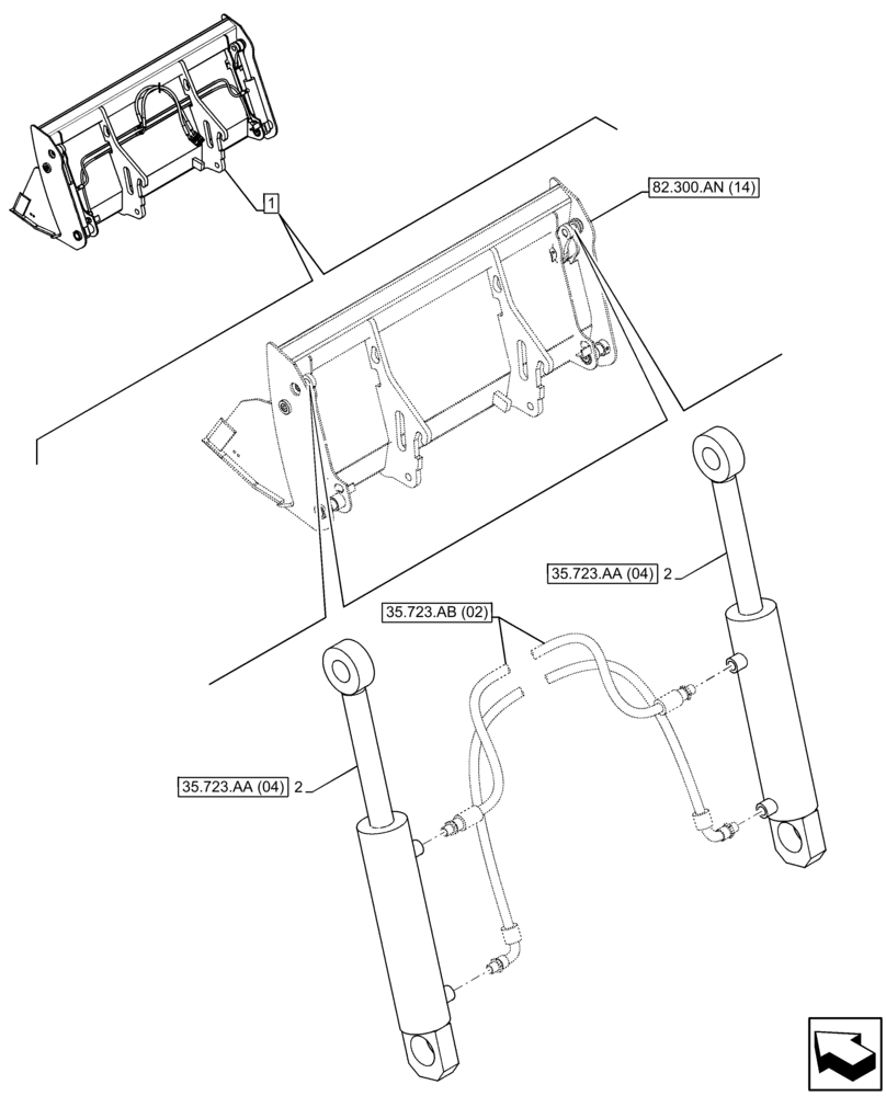 Схема запчастей Case 221F - (35.723.AA[03]) - VAR - 734599 - BUCKET, CYLINDER (35) - HYDRAULIC SYSTEMS