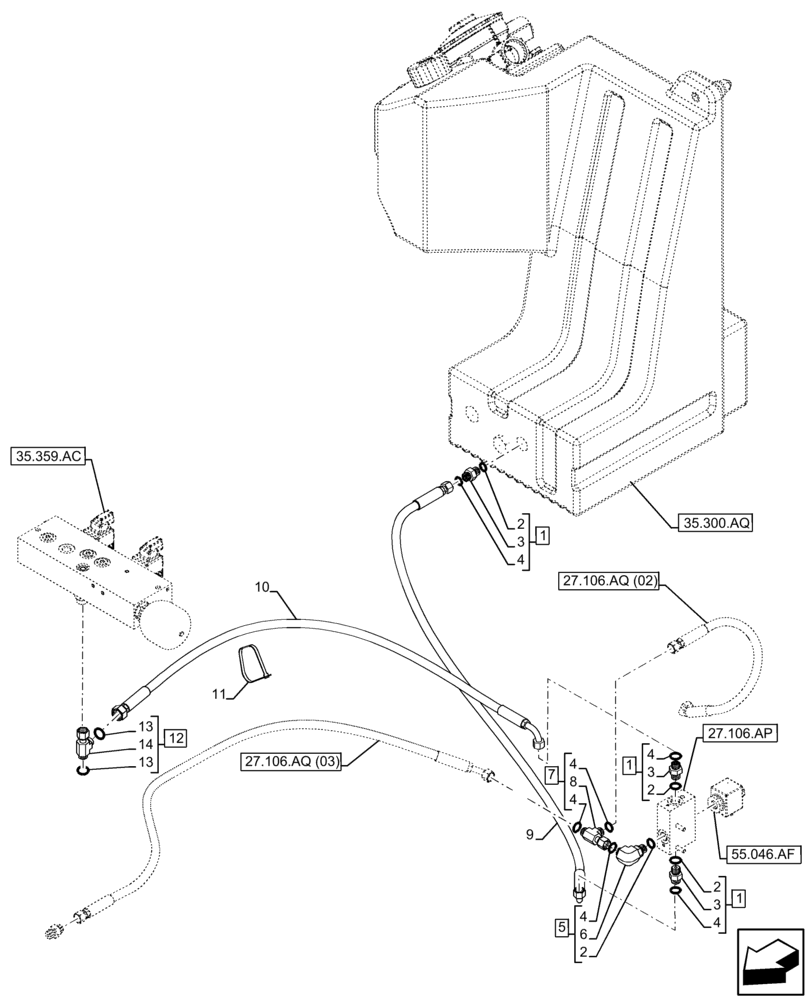 Схема запчастей Case 321F - (27.106.AQ[01]) - VAR - 734512 - DIFFERENTIAL LOCK, CONTROL VALVE, OIL LINE (27) - REAR AXLE SYSTEM