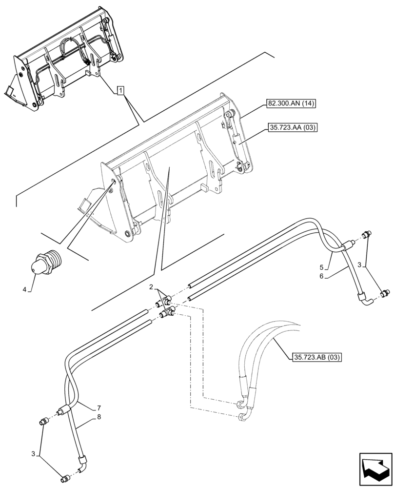 Схема запчастей Case 221F - (35.723.AB[02]) - VAR - 734599 - BUCKET, CYLINDER, LINE (35) - HYDRAULIC SYSTEMS