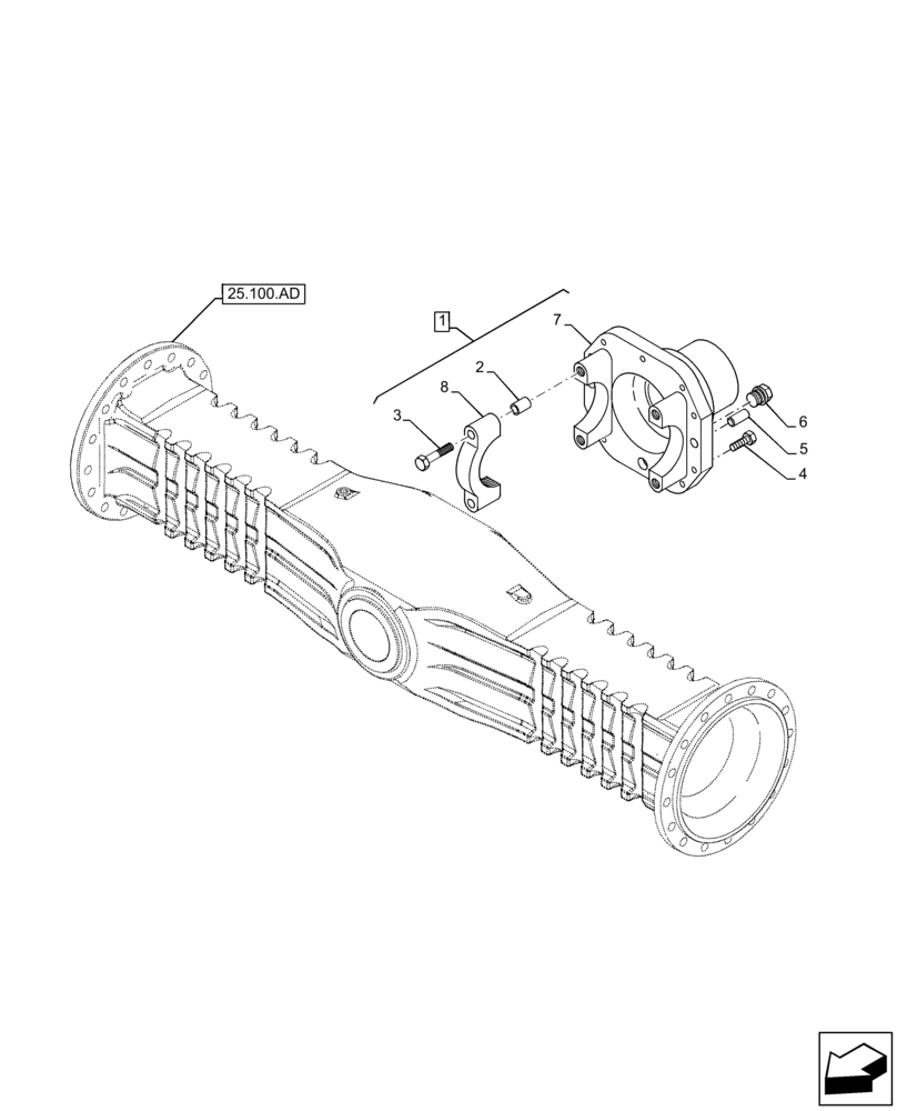 Схема запчастей Case 21F - (25.102.AC[01]) - VAR - 734510, 734511 - FRONT AXLE, DIFFERENTIAL, CARRIER (25) - FRONT AXLE SYSTEM