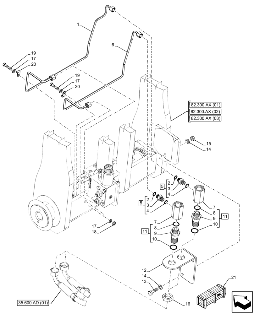 Схема запчастей Case 121F - (35.600.AF[01]) - VAR - 734586 - CONTROL VALVE, RETURN, LINE - END SN NFHP00451 (35) - HYDRAULIC SYSTEMS