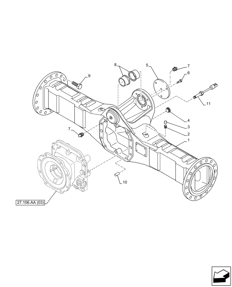 Схема запчастей Case 321F - (27.100.AB[01]) - VAR - 734513, 734514, 734515 - REAR AXLE, HOUSING (27) - REAR AXLE SYSTEM