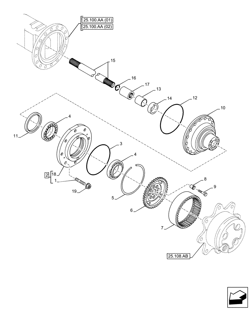 Схема запчастей Case 21F - (25.108.AA) - VAR - 734510, 734511 - FRONT AXLE, HALF SHAFT (25) - FRONT AXLE SYSTEM