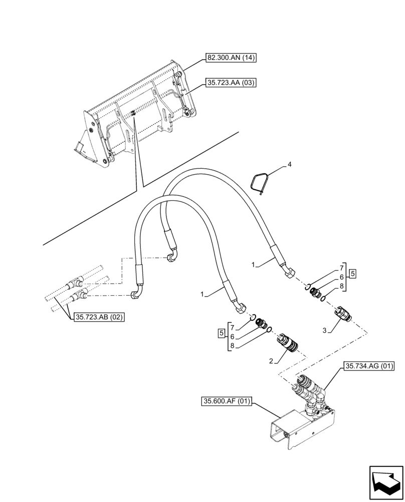 Схема запчастей Case 221F - (35.723.AB[03]) - VAR - 734599 - BUCKET, CYLINDER, LINE (35) - HYDRAULIC SYSTEMS