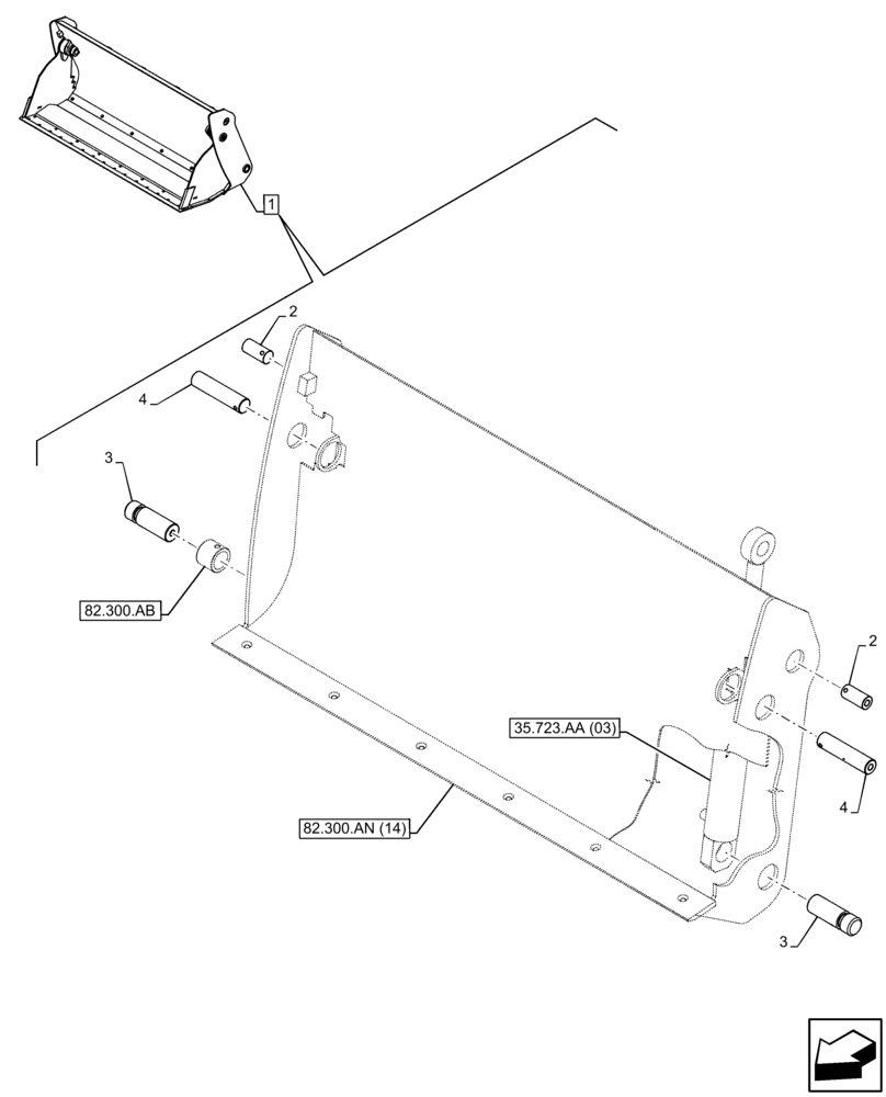 Схема запчастей Case 221F - (82.300.AY) - VAR - 734599 - BUCKET, PIN (82) - FRONT LOADER & BUCKET