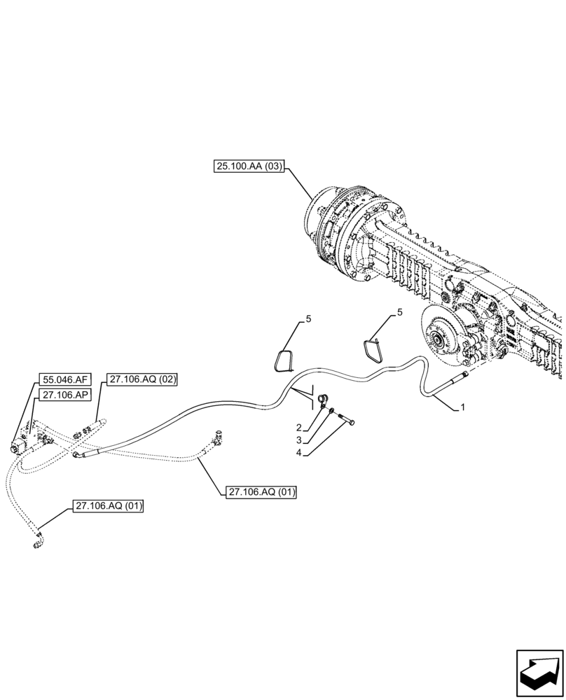 Схема запчастей Case 221F - (27.106.AQ[03]) - VAR - 734512, 734515 - DIFFERENTIAL LOCK, CONTROL VALVE, OIL LINE (27) - REAR AXLE SYSTEM