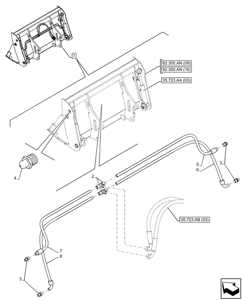 Схема запчастей Case 121F - (35.723.AB[02]) - VAR - 734608 - BUCKET, CYLINDER, LINE (35) - HYDRAULIC SYSTEMS