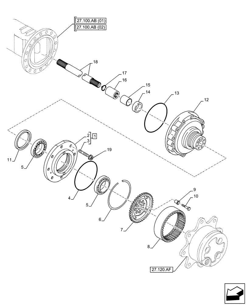 Схема запчастей Case 121F - (27.120.AR[01]) - VAR - 734510, 734511 - REAR AXLE, HALF SHAFT (27) - REAR AXLE SYSTEM