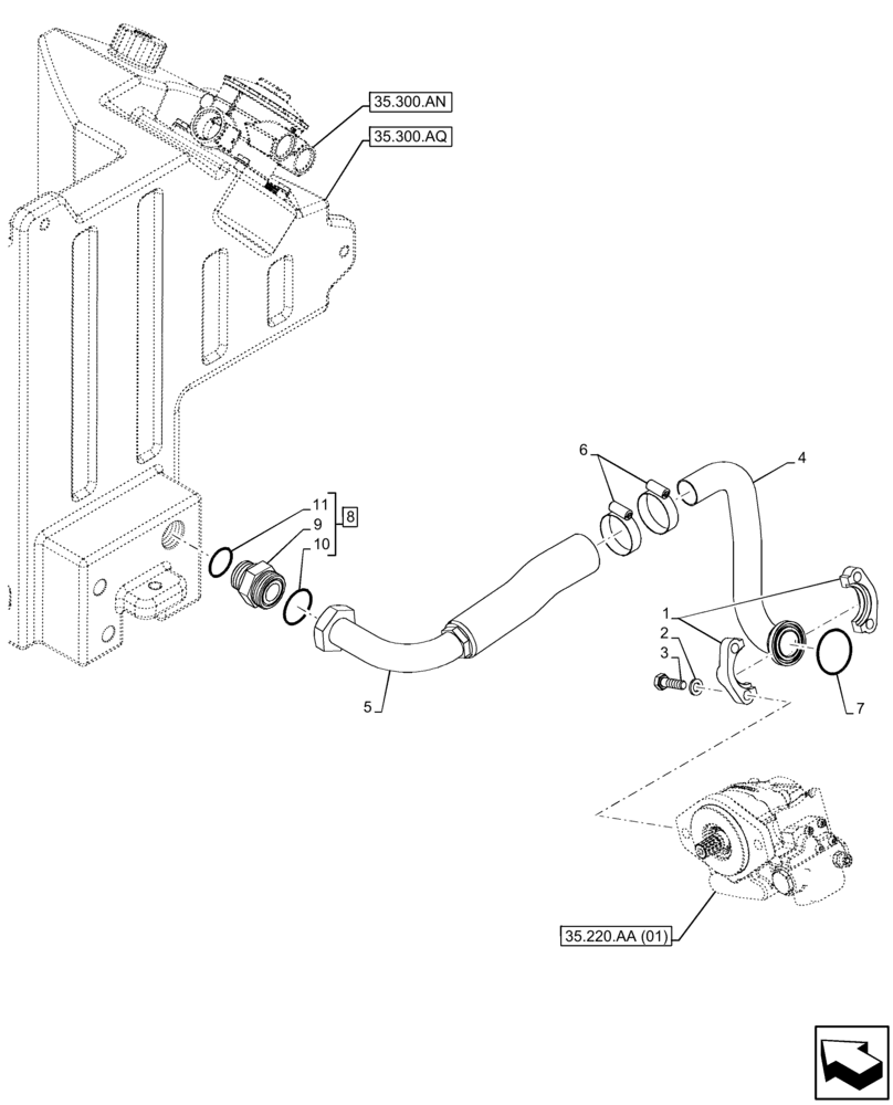 Схема запчастей Case 121F - (35.220.AG[01]) - AUXILIARY HYDRAULIC, PUMP, TANK, LINE - END DATE 7 APRIL 2015 (35) - HYDRAULIC SYSTEMS