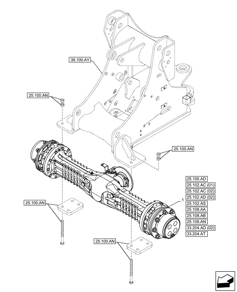 Схема запчастей Case 221F - (25.100.AA[03]) - VAR - 734512, 734515 - FRONT AXLE (25) - FRONT AXLE SYSTEM