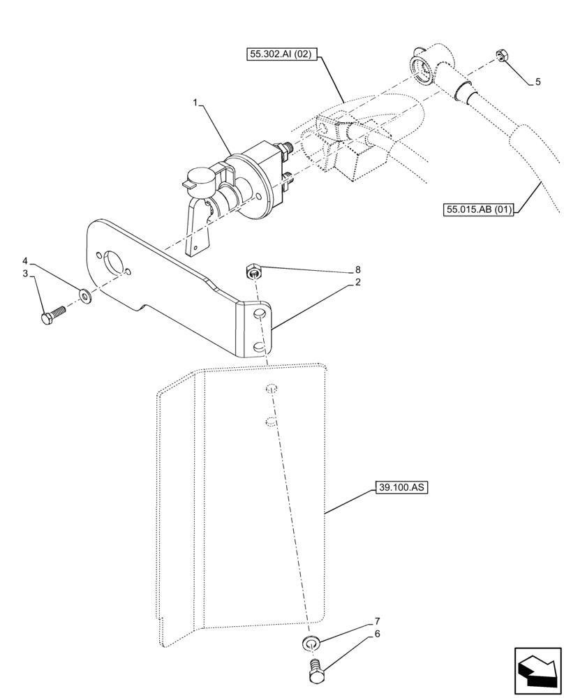 Схема запчастей Case 321F - (55.302.AI[01]) - VAR - 734574 - BATTERY CUT-OUT (55) - ELECTRICAL SYSTEMS