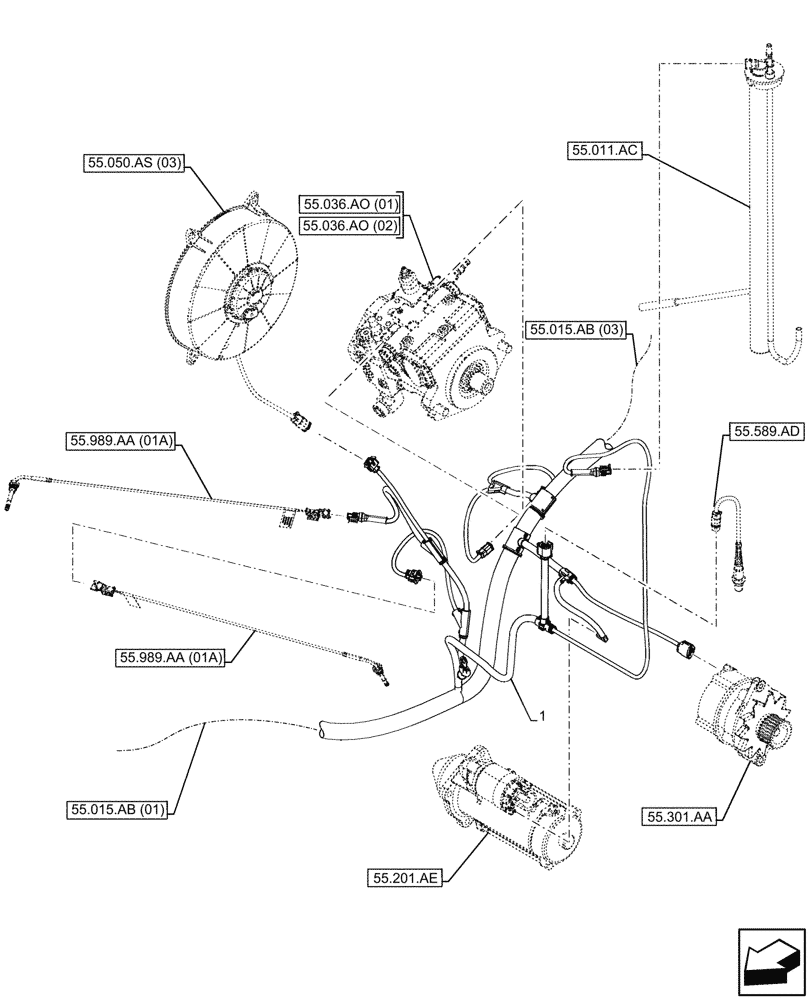 Схема запчастей Case 321F - (55.015.AB[02A]) - HARNESS, ENGINE - END DATE 28 FEBRUARY 2017 (55) - ELECTRICAL SYSTEMS