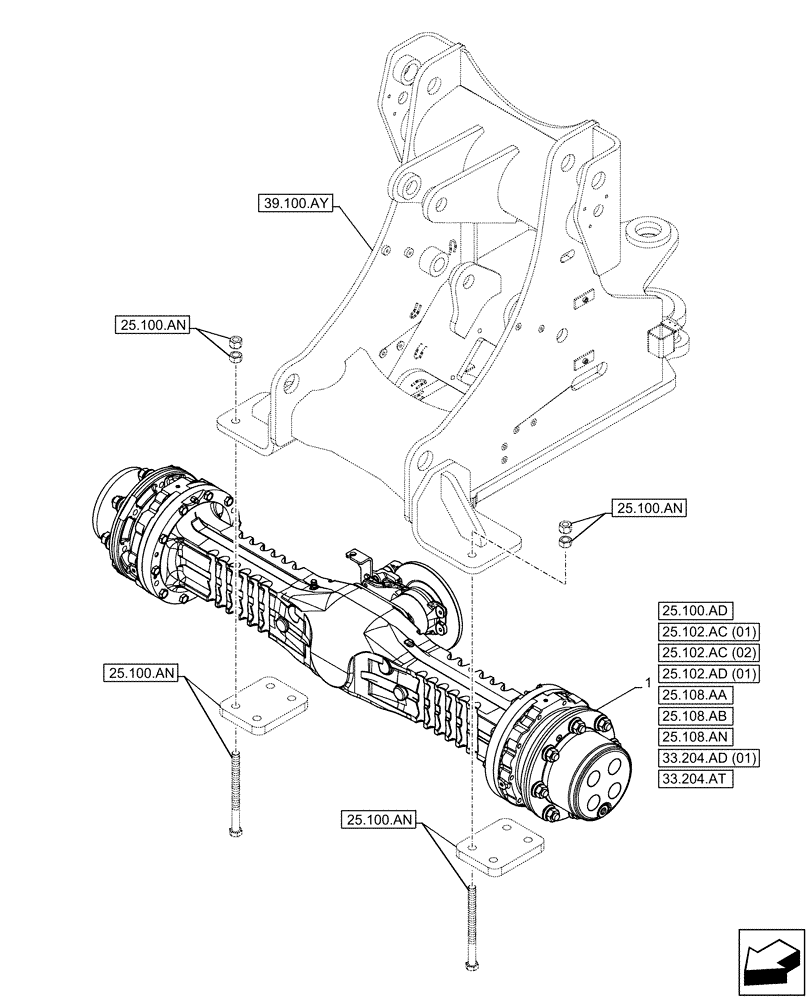 Схема запчастей Case 321F - (25.100.AA[02]) - VAR - 734510, 734513 - FRONT AXLE (25) - FRONT AXLE SYSTEM