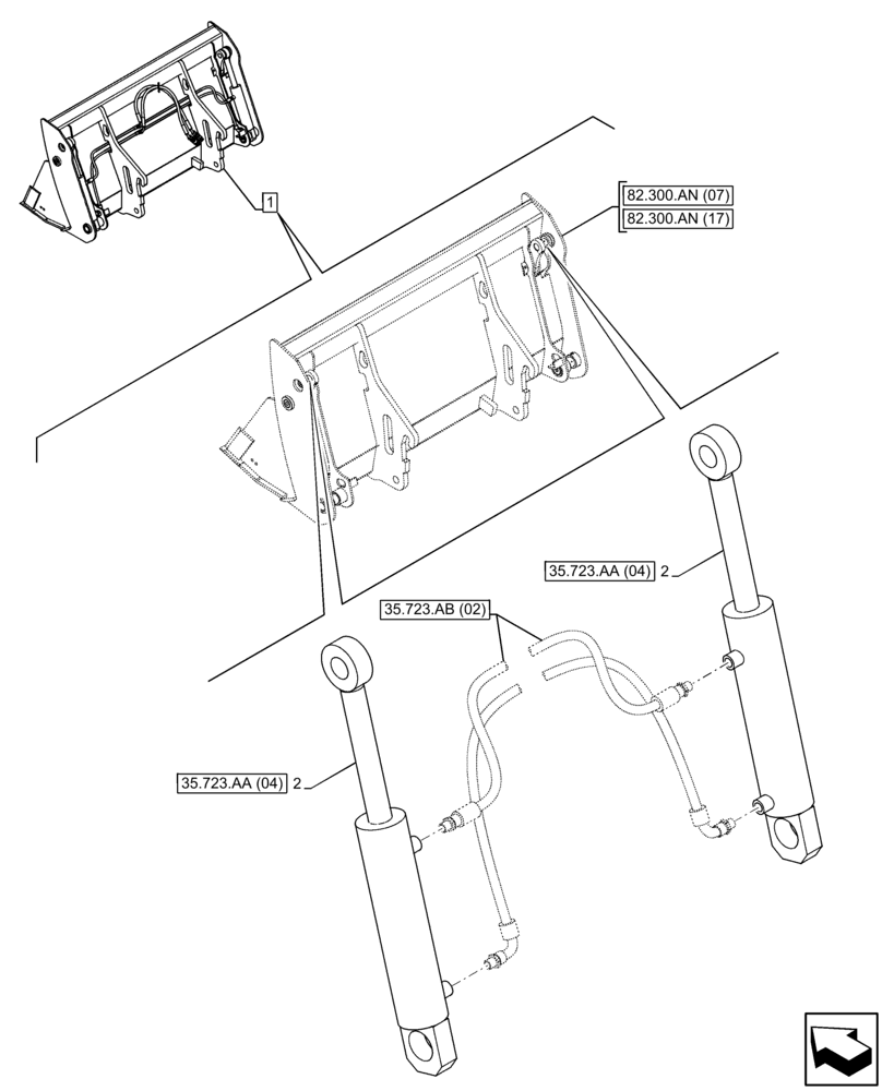 Схема запчастей Case 21F - (35.723.AA[03]) - VAR - 734607 - BUCKET, CYLINDER (35) - HYDRAULIC SYSTEMS