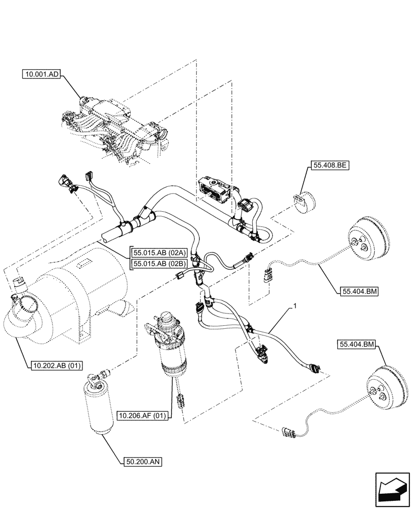 Схема запчастей Case 221F - (55.015.AB[03]) - HARNESS, ENGINE (55) - ELECTRICAL SYSTEMS