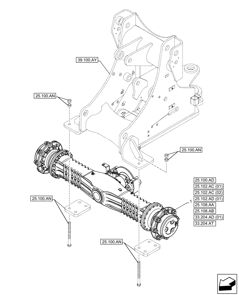 Схема запчастей Case 121F - (25.100.AA[02]) - VAR - 734510 - FRONT AXLE (25) - FRONT AXLE SYSTEM