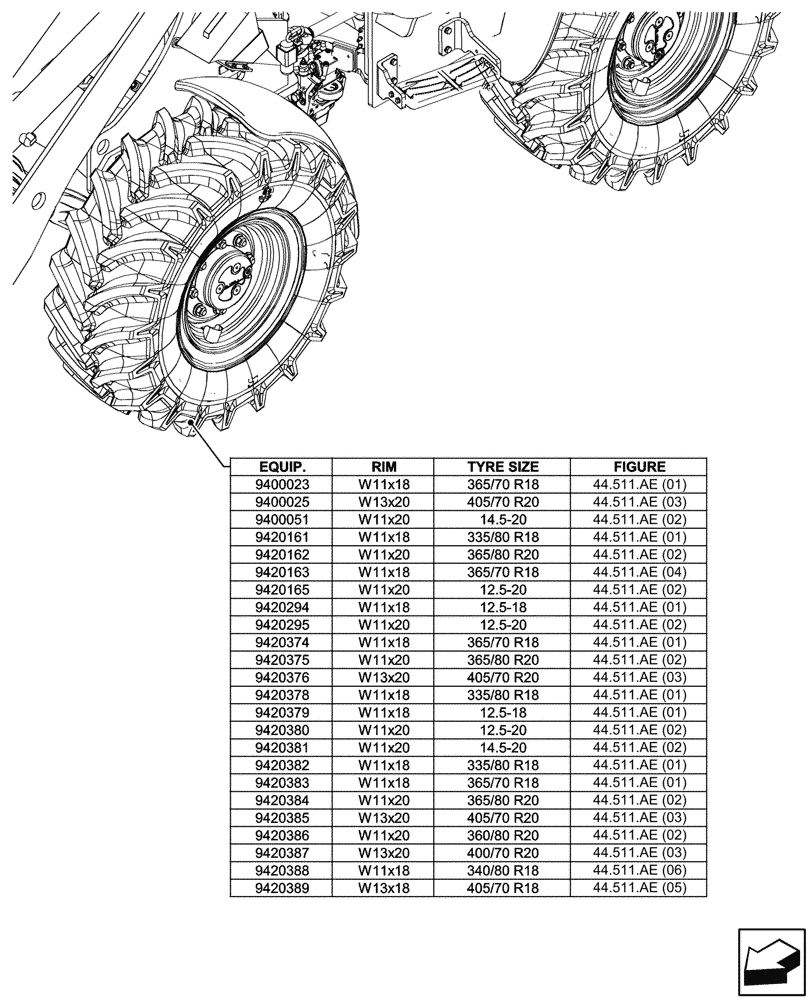 Схема запчастей Case 21F - (00.000.44[01]) - PICTORIAL INDEX - FRONT WHEEL (00) - GENERAL & PICTORIAL INDEX