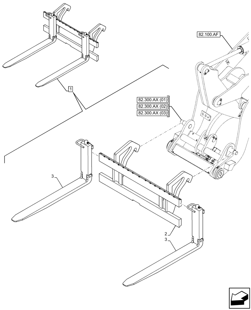 Схема запчастей Case 21F - (82.300.AQ[02]) - VAR - 734622 - FORKS (82) - FRONT LOADER & BUCKET