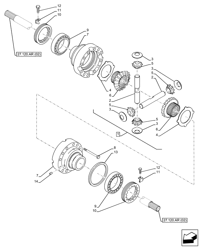 Схема запчастей Case 221F - (27.106.AC[03]) - VAR - 734512, 734515 - REAR AXLE, DIFFERENTIAL GEAR (WITHOUT DISK) (27) - REAR AXLE SYSTEM