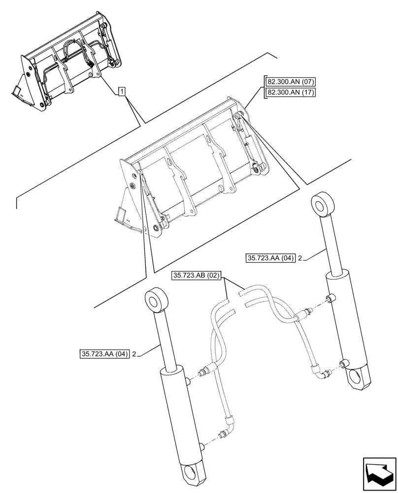 Схема запчастей Case 21F - (35.723.AA[03]) - VAR - 734607 - BUCKET, CYLINDER (35) - HYDRAULIC SYSTEMS