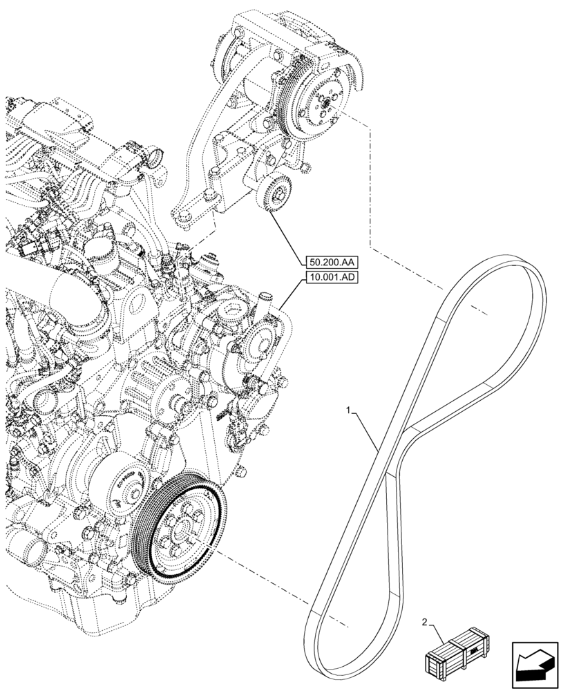 Схема запчастей Case 321F - (50.200.AT) - VAR - 734506 - AIR CONDITIONER, COMPRESSOR, DRIVE, BELT (50) - CAB CLIMATE CONTROL