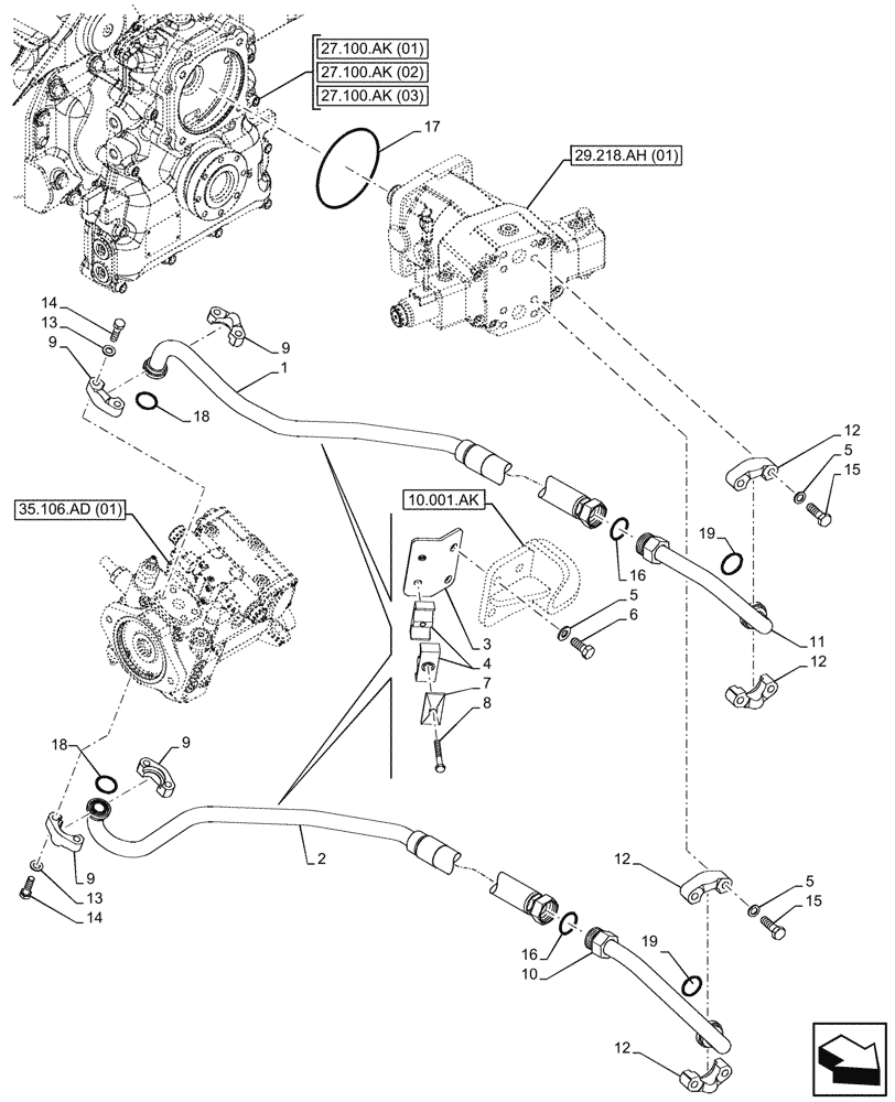 Схема запчастей Case 221F - (29.218.AS) - HYDROSTATIC MOTOR, PUMP, HOSE, SEAL (29) - HYDROSTATIC DRIVE