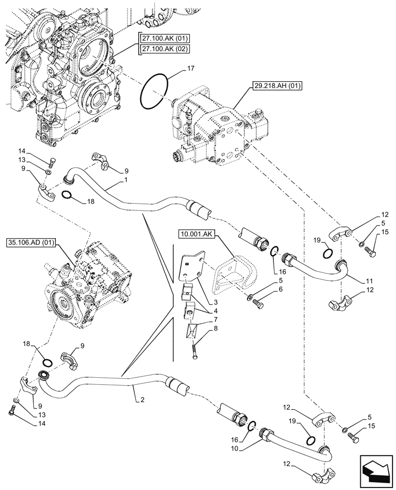 Схема запчастей Case 21F - (29.218.AS) - HYDROSTATIC MOTOR, PUMP, HOSE, SEAL (29) - HYDROSTATIC DRIVE