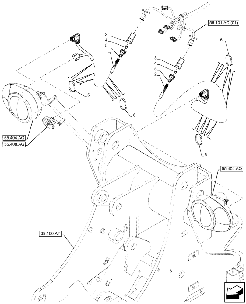 Схема запчастей Case 121F - (55.511.AF) - FRONT LIGHT, WIRE HARNESS (55) - ELECTRICAL SYSTEMS