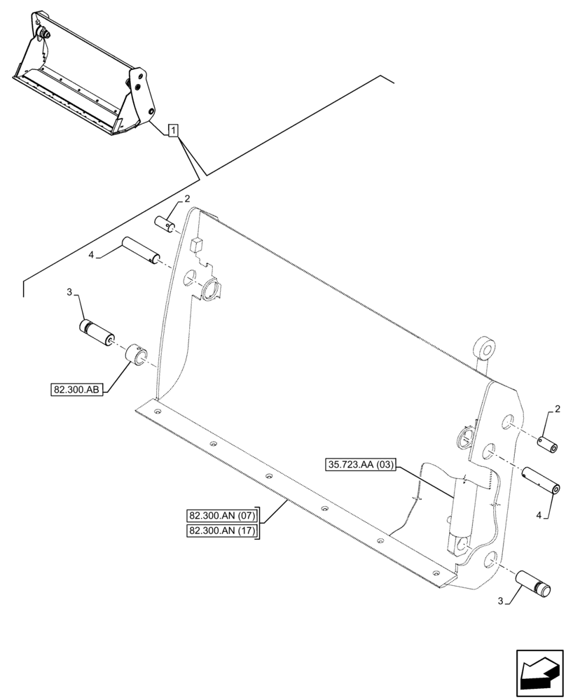 Схема запчастей Case 21F - (82.300.AY) - VAR - 734607 - BUCKET, PIN (82) - FRONT LOADER & BUCKET