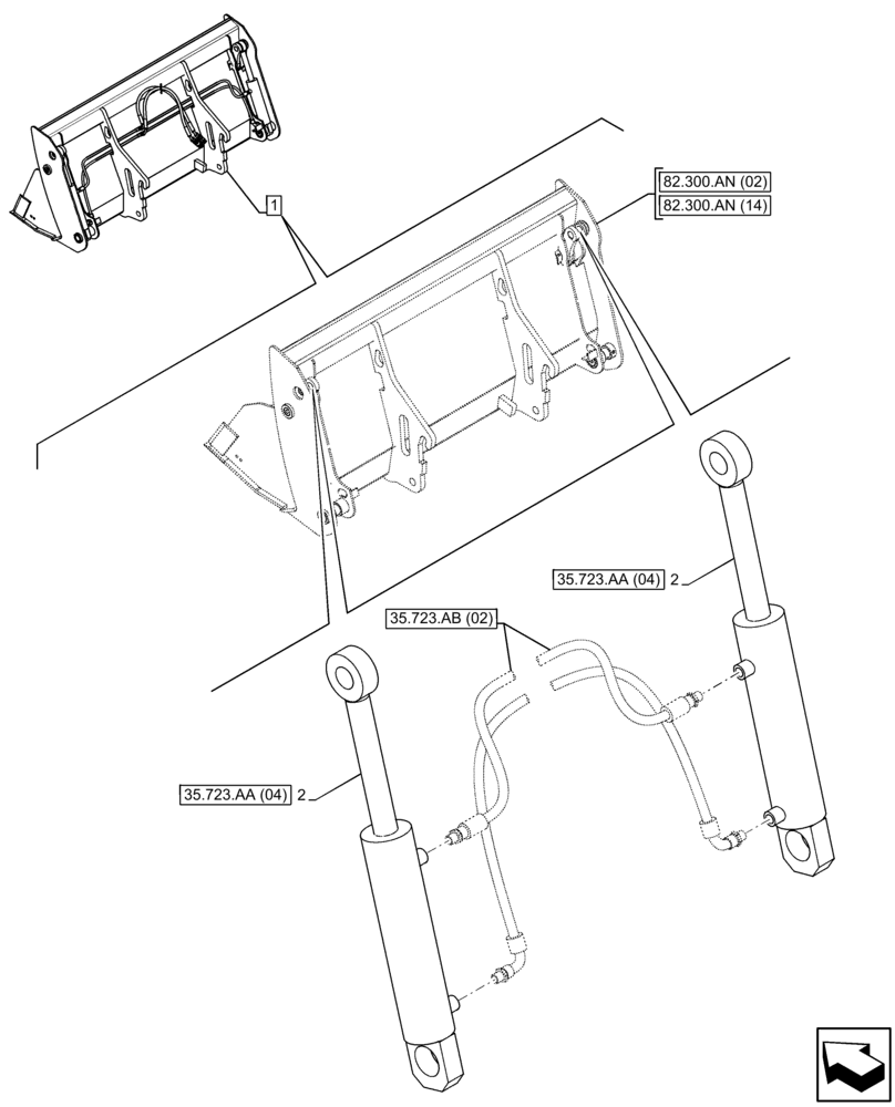 Схема запчастей Case 321F - (35.723.AA[03]) - VAR - 734579 - BUCKET, CYLINDER (35) - HYDRAULIC SYSTEMS