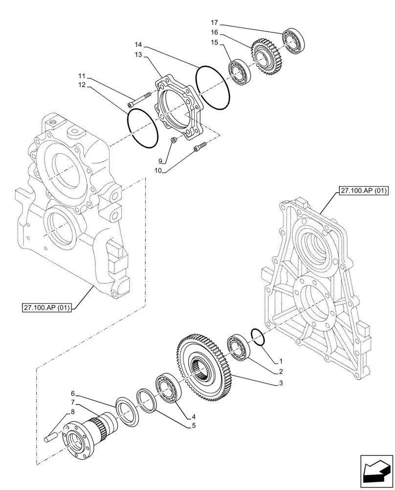 Схема запчастей Case 221F - (27.100.AP[02]) - VAR - 734510, 734511 - REAR AXLE, TRANSMISSION (27) - REAR AXLE SYSTEM