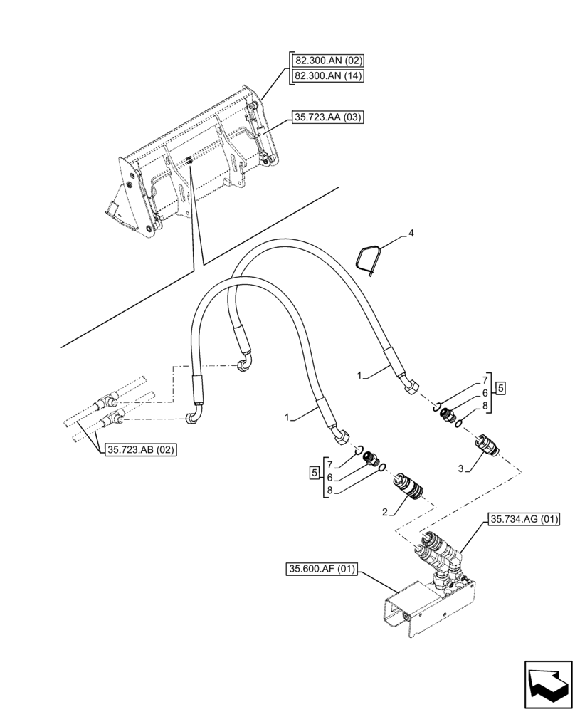 Схема запчастей Case 321F - (35.723.AB[03]) - VAR - 734579 - BUCKET, CYLINDER, LINE (35) - HYDRAULIC SYSTEMS