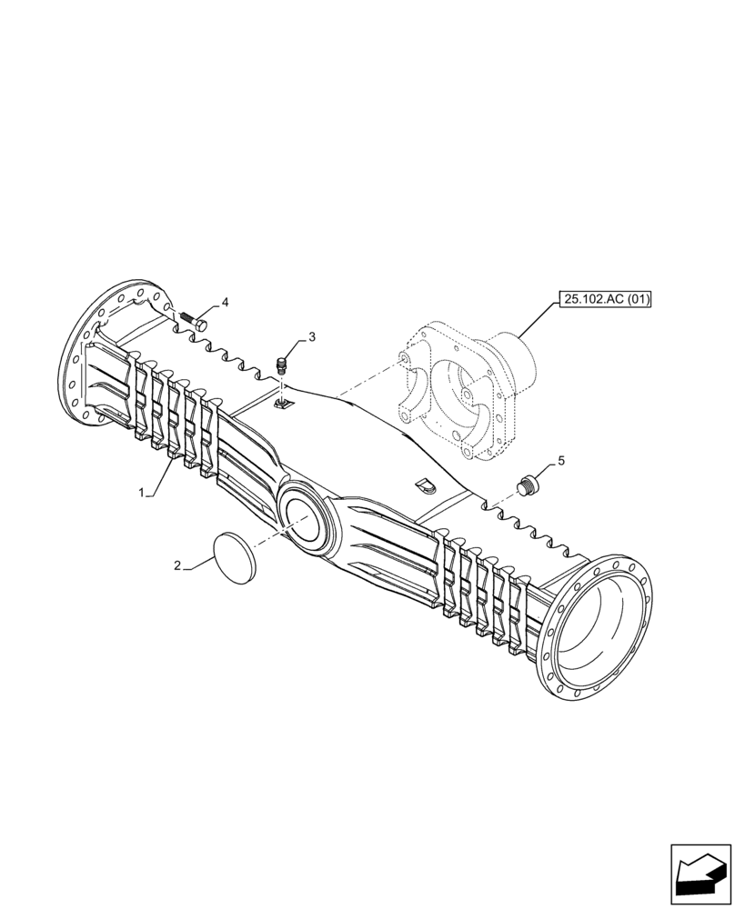 Схема запчастей Case 121F - (25.100.AD) - VAR - 734510, 734511 - FRONT AXLE, HOUSING (25) - FRONT AXLE SYSTEM