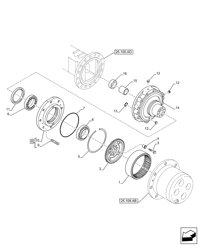 Схема запчастей Case 221F - (25.108.AN) - VAR - 734510, 734511, 734512, 734513, 734514, 734515 - FRONT AXLE, WHEEL, HUB (25) - FRONT AXLE SYSTEM