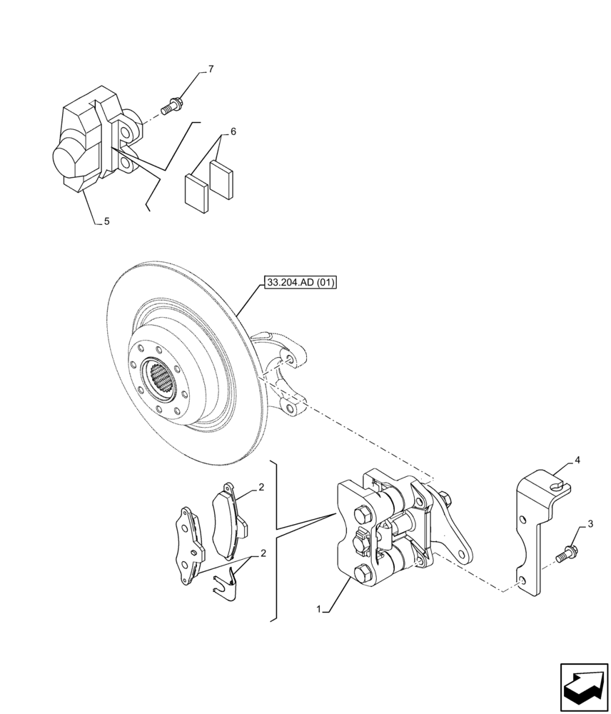 Схема запчастей Case 21F - (33.204.AT) - VAR - 734510, 734511 - FRONT AXLE, CALIPER (33) - BRAKES & CONTROLS