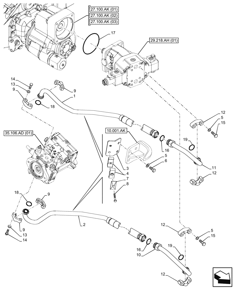 Схема запчастей Case 221F - (29.218.AS) - HYDROSTATIC MOTOR, PUMP, HOSE, SEAL (29) - HYDROSTATIC DRIVE