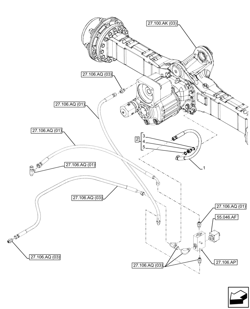 Схема запчастей Case 221F - (27.106.AQ[02]) - VAR - 734512, 734515 - DIFFERENTIAL LOCK, CONTROL VALVE, OIL LINE (27) - REAR AXLE SYSTEM