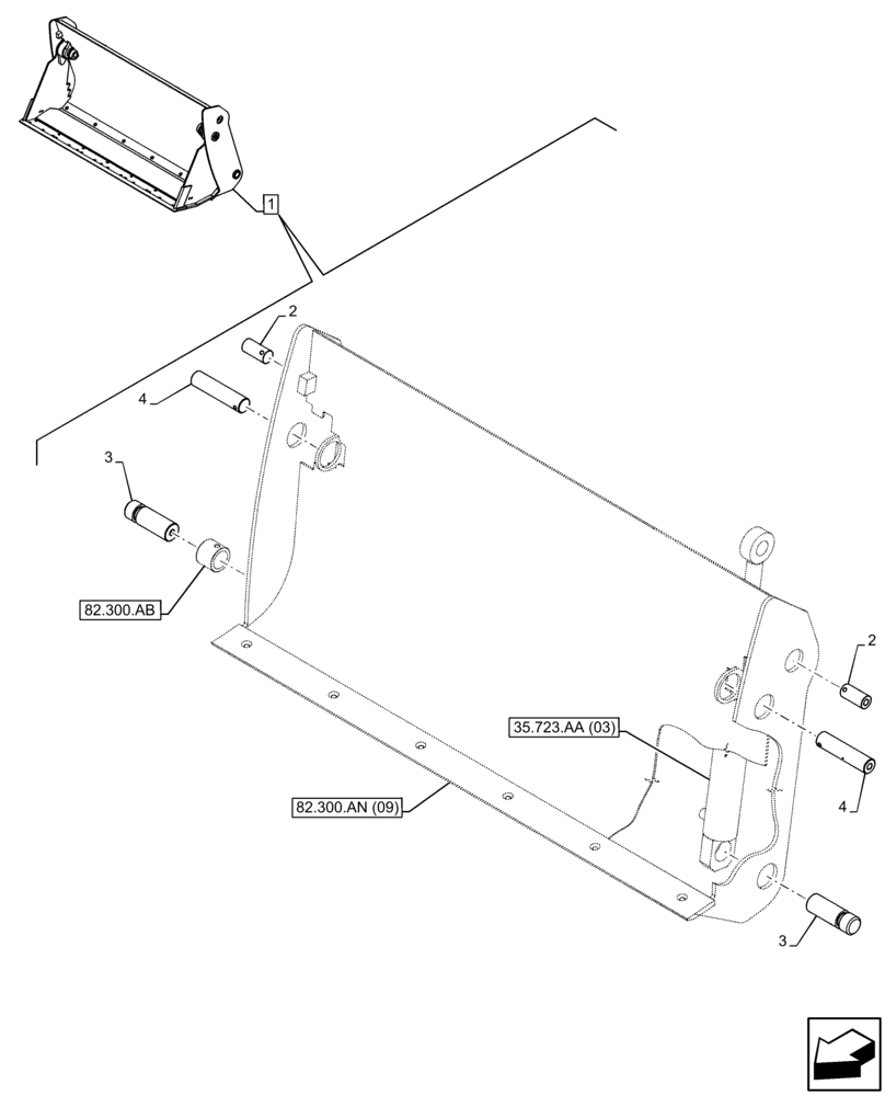 Схема запчастей Case 121F - (82.300.AY) - VAR - 734608 - BUCKET, PIN (82) - FRONT LOADER & BUCKET