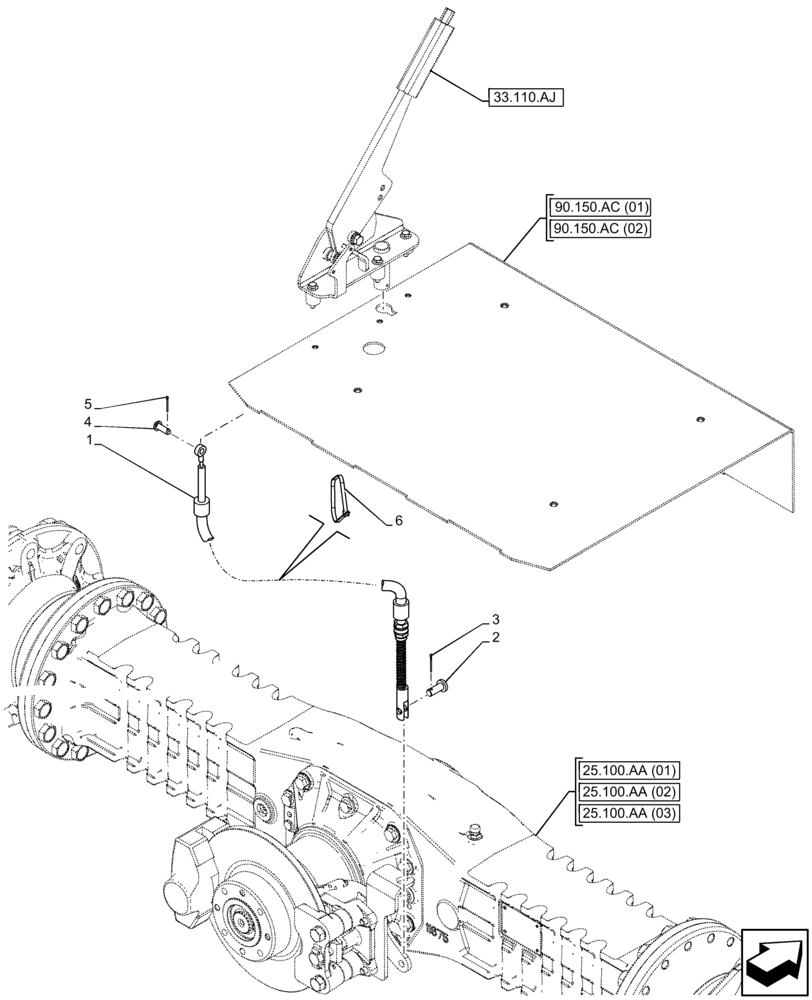 Схема запчастей Case 121F - (33.110.AP) - PARKING BRAKE, FLEXIBLE CABLE (33) - BRAKES & CONTROLS