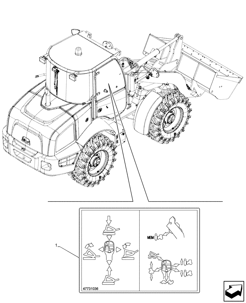 Схема запчастей Case 121F - (90.108.AC[29]) - VAR - 734611 - DECALS, JOYSTICK, CONTROL (90) - PLATFORM, CAB, BODYWORK AND DECALS