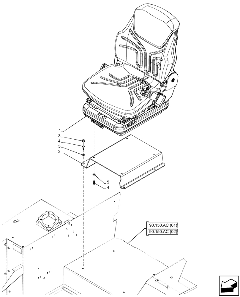 Схема запчастей Case 21F - (90.120.AD) - VAR - 734589 - DRIVER SEAT (90) - PLATFORM, CAB, BODYWORK AND DECALS